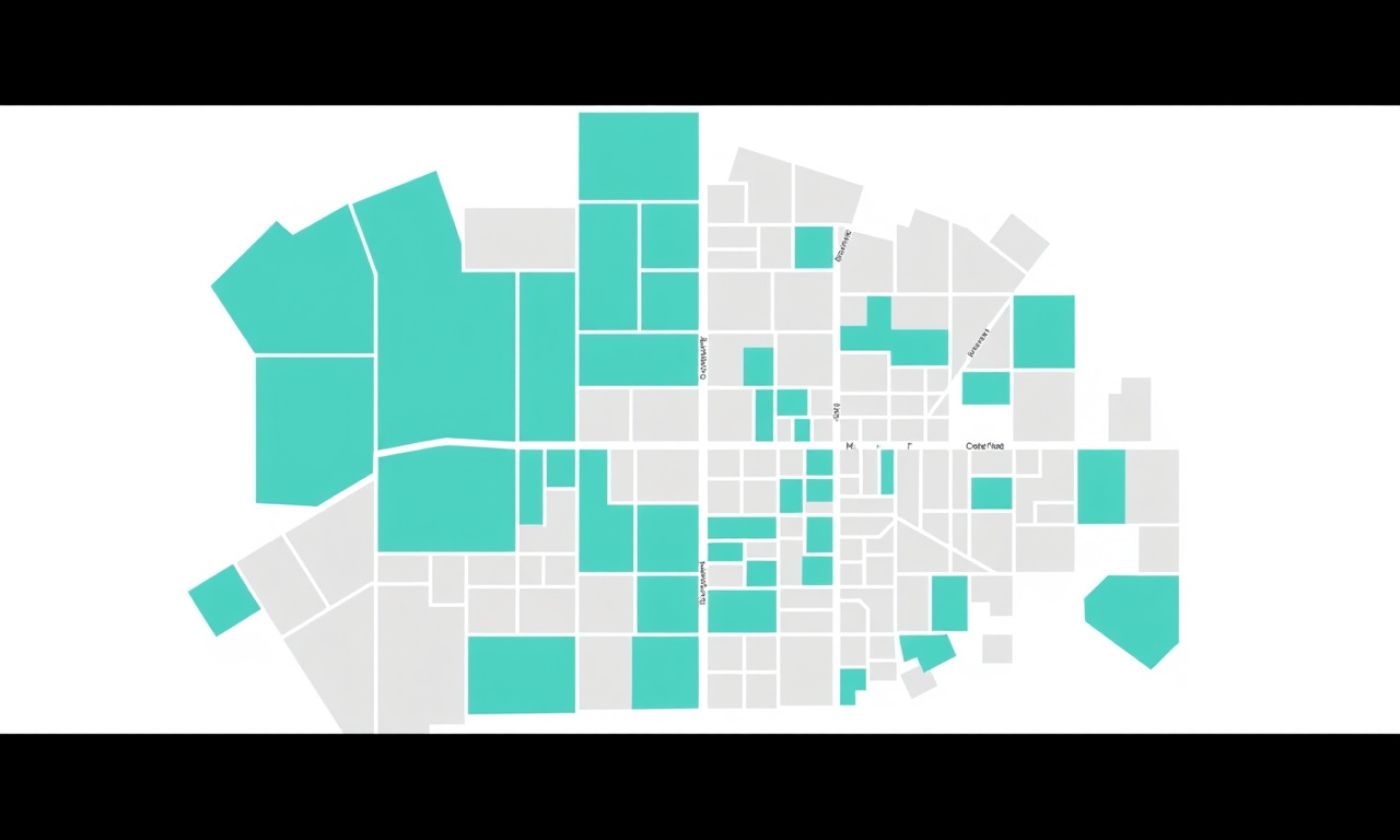 Mapa em SIG com camadas de lotes, quadras e logradouros de uma cidade para cadastro técnico multifinalitário