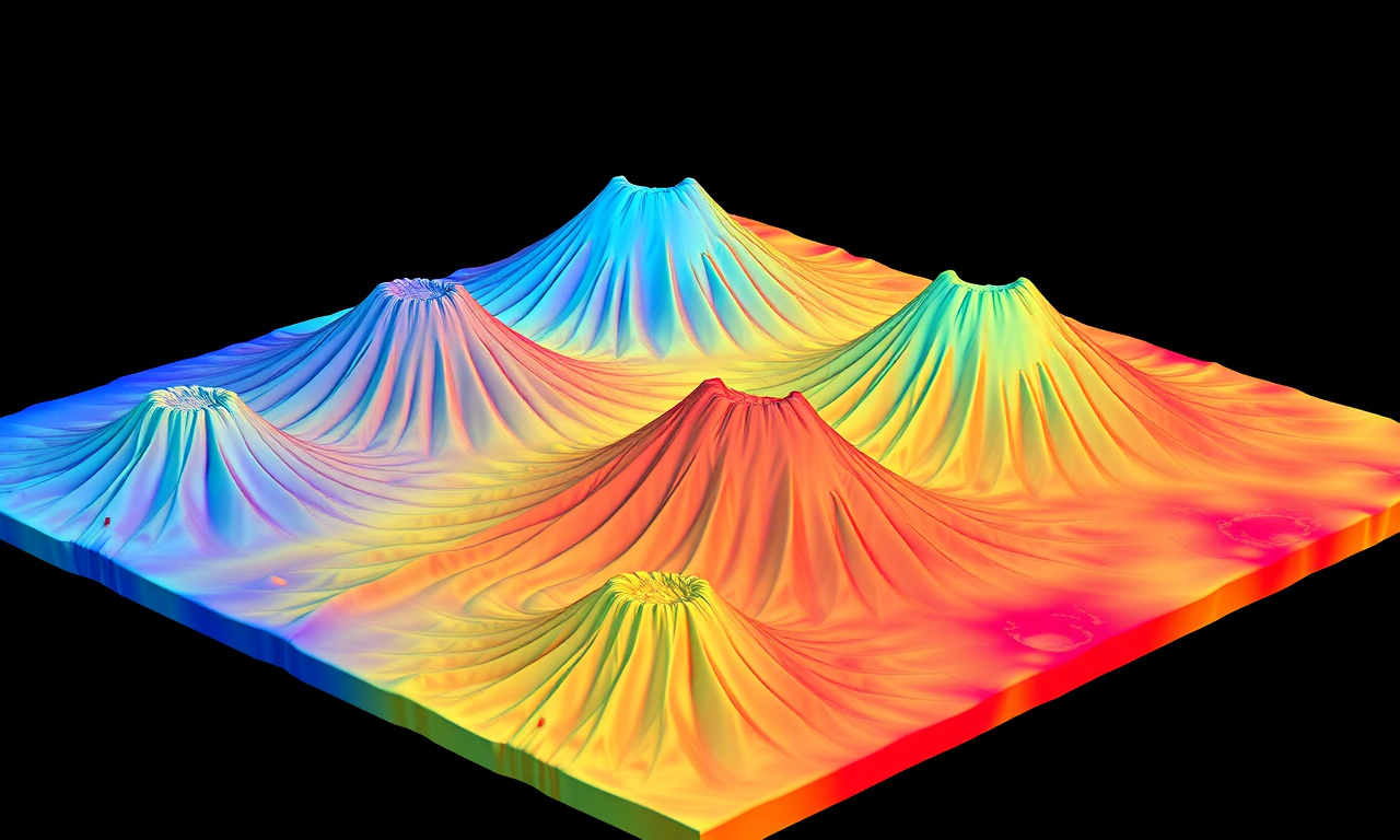 Modelo 3D de pilhas de estoque colorido por altura para cálculo de volume por drone
