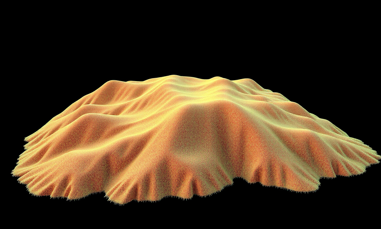 Nuvem de pontos LiDAR densa de um terreno, colorida por elevação, mostrando relevo detalhado