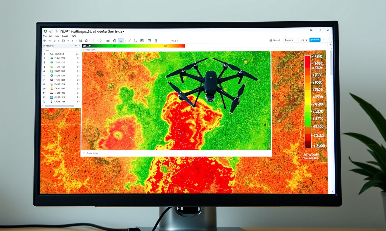 Mapa multiespectral NDVI gerado por drone para monitoramento ambiental de área degradada