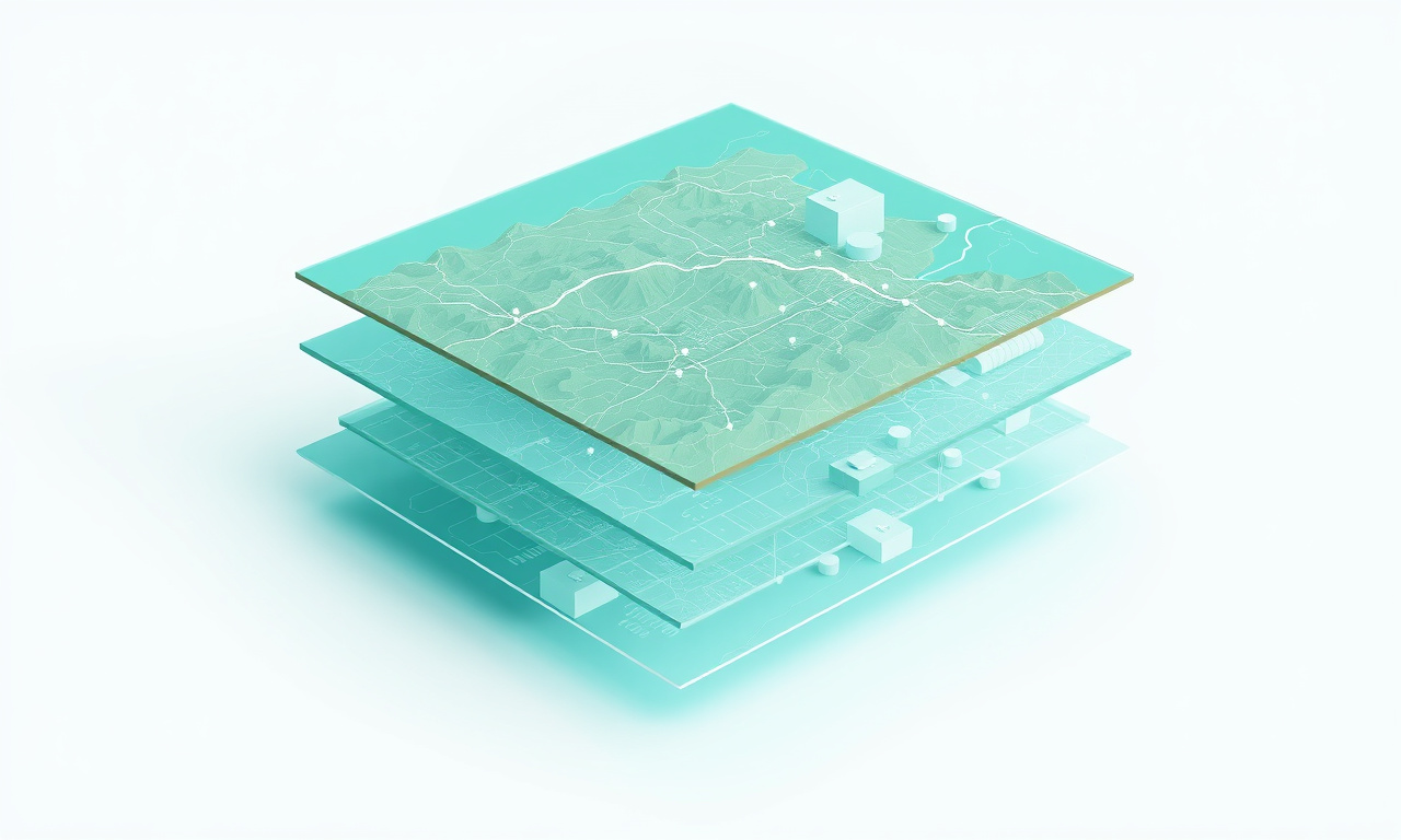 Visualização de dados geoespaciais em camadas numa plataforma GIS, com mapa e painéis de indicadores